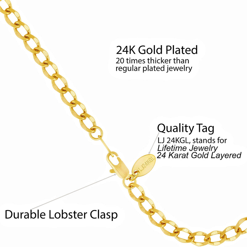 [Australia] - Lifetime Jewelry 4mm Diamond Cut Curb Link Anklet for Women & Men 24k Gold Plated Bracelet 9.0 Inches 