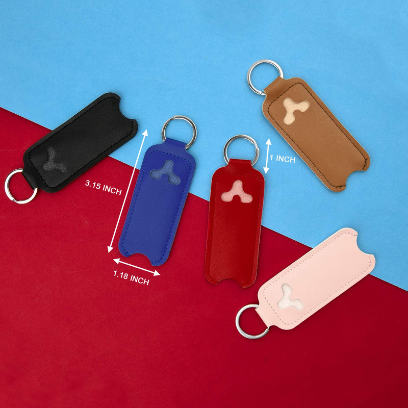 [Australia] - Beautyflier 5pcs Clip-on Chapstick Sleeves, PU Leather Keychain Lipstick Holder Chapstick Pouch Lip Balm Holster Travel Accessories (Color 1) Color 1 