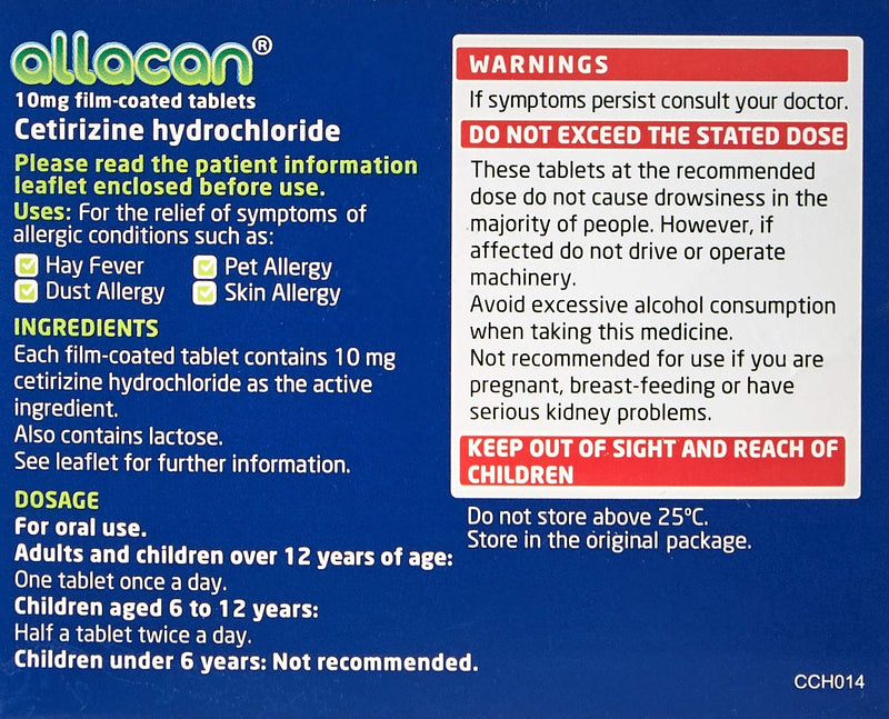 [Australia] - 12 Months Supply Allacan Cetirizine Hayfever and Allergy Tablets 30 x 12 (30 x 2 in each box) 