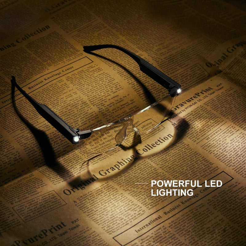 [Australia] - OKH Rechargeable Magnifying Glasses with LED Light,Hands Free 200% Blue Light Blocking Magnifying Lighted Eyeglasses for Hobbies,Reading,Close Work 200% 