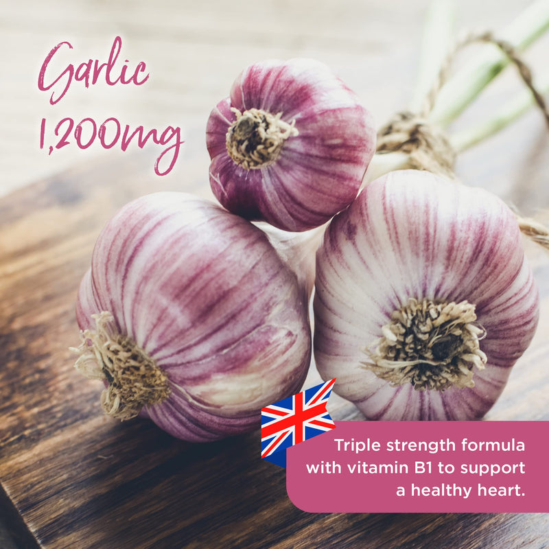 [Australia] - Healthspan Garlic 1,200mg | 120 Tablets | Heart Health |Added Vitamin B1 | Triple-Strength Formula | Odour-Controlled | Vegetarian 