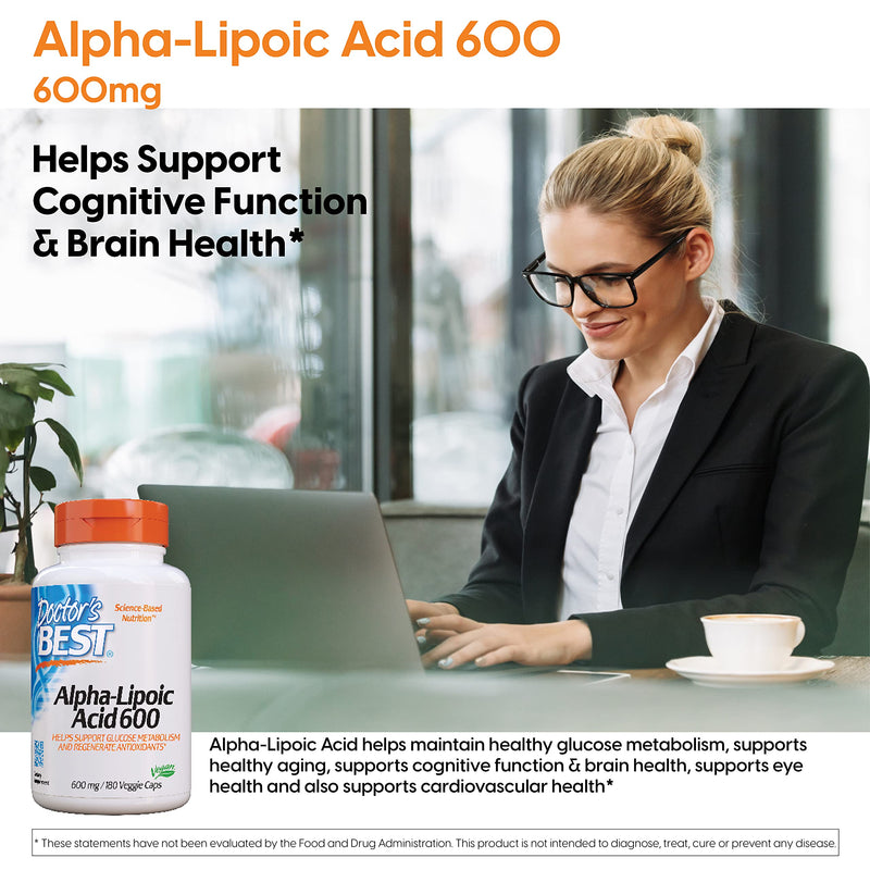 [Australia] - Doctor's Best Alpha-Lipoic Acid, Non-GMO, Gluten Free, Vegan, Soy Free, Helps Maintain Blood Sugar Levels, 600 mg 180 Veggie Caps 