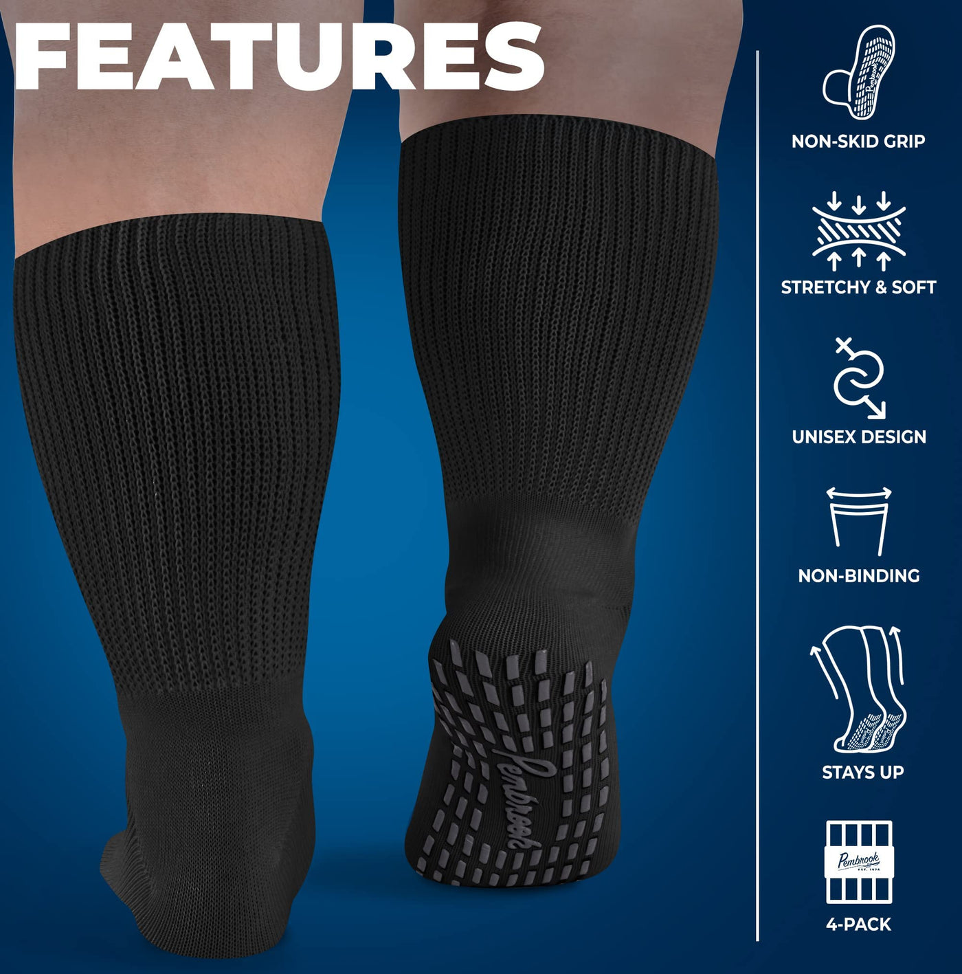 Pembrook Extra Wide Socks for Swollen Feet - 4 Pair Bariatric Socks fo