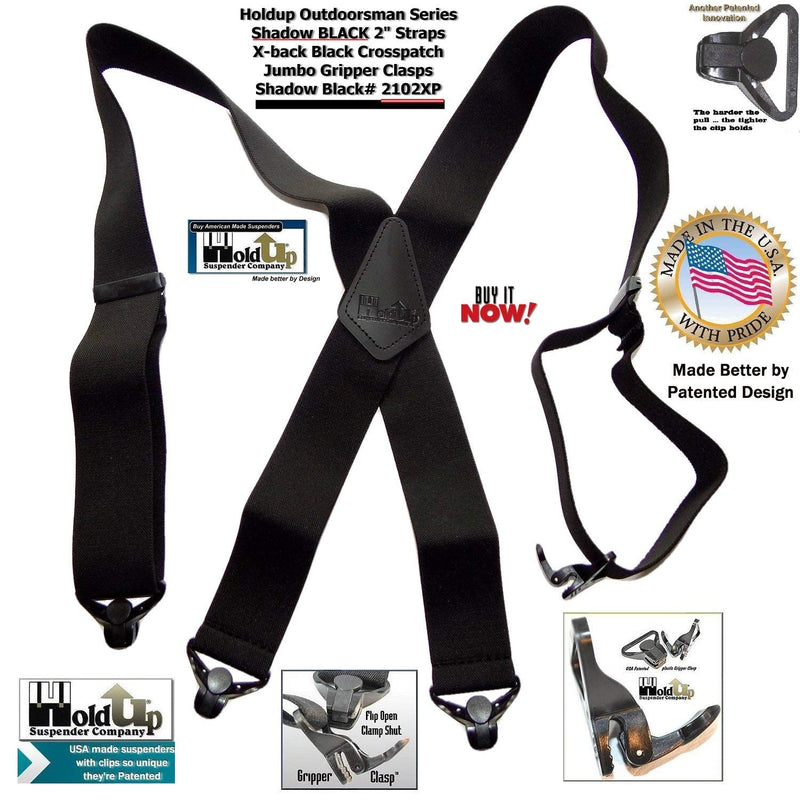 [Australia] - Holdup Suspender Company 2" Wide Shadow Black X-back Suspenders with Patented jumbo black Gripper Clasps 