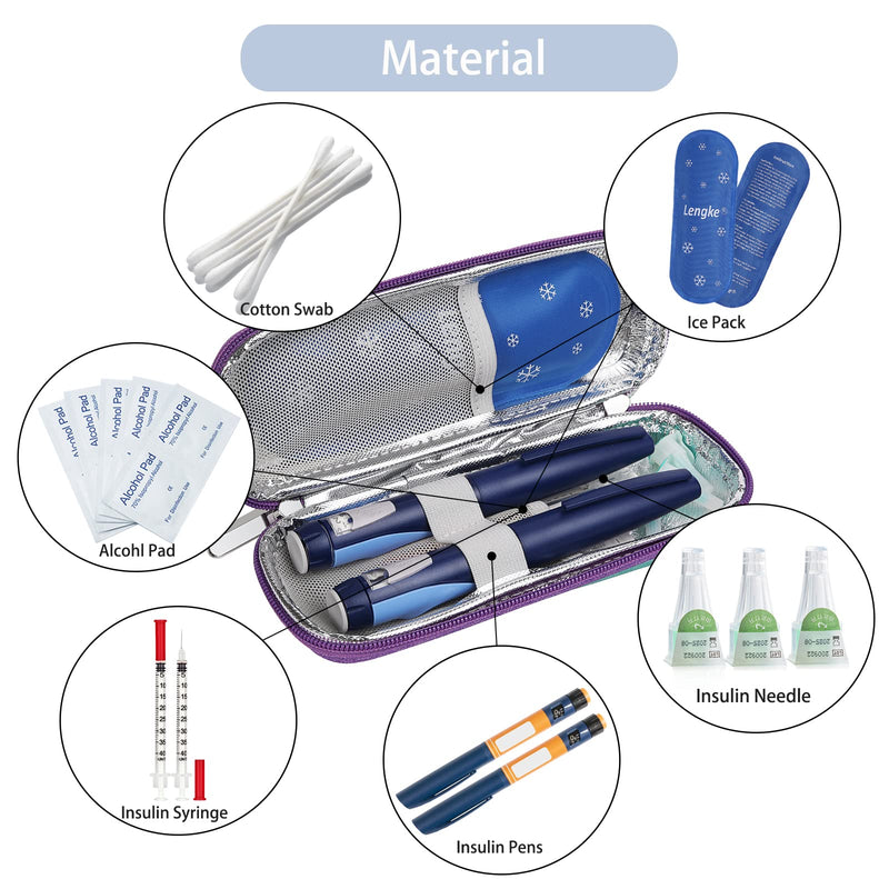 [Australia] - BOMKEE Insulin Cooler Travel Case, Diabetic Insulin Pen Case Portable Insulin Cooling Bag Carrying Organizer for Insulin Pens Diabetic Supplies with 2 Ice Pack Purple 