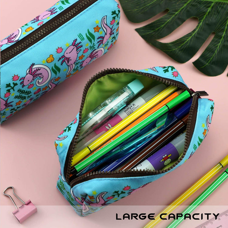 [Australia] - LParkin Axolotl Canvas Pencil Case Pen Bag Pouch Stationary Case Makeup Cosmetic Bag Gadget Bag Gift Kawaii Pencil Box Blue 