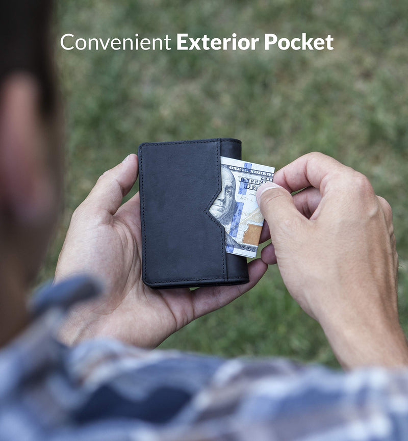 [Australia] - Leather RFID Minimalist Wallet - Wallets for Men with Slim Pop-up Card Holder Black Crazy Horse v3.0 