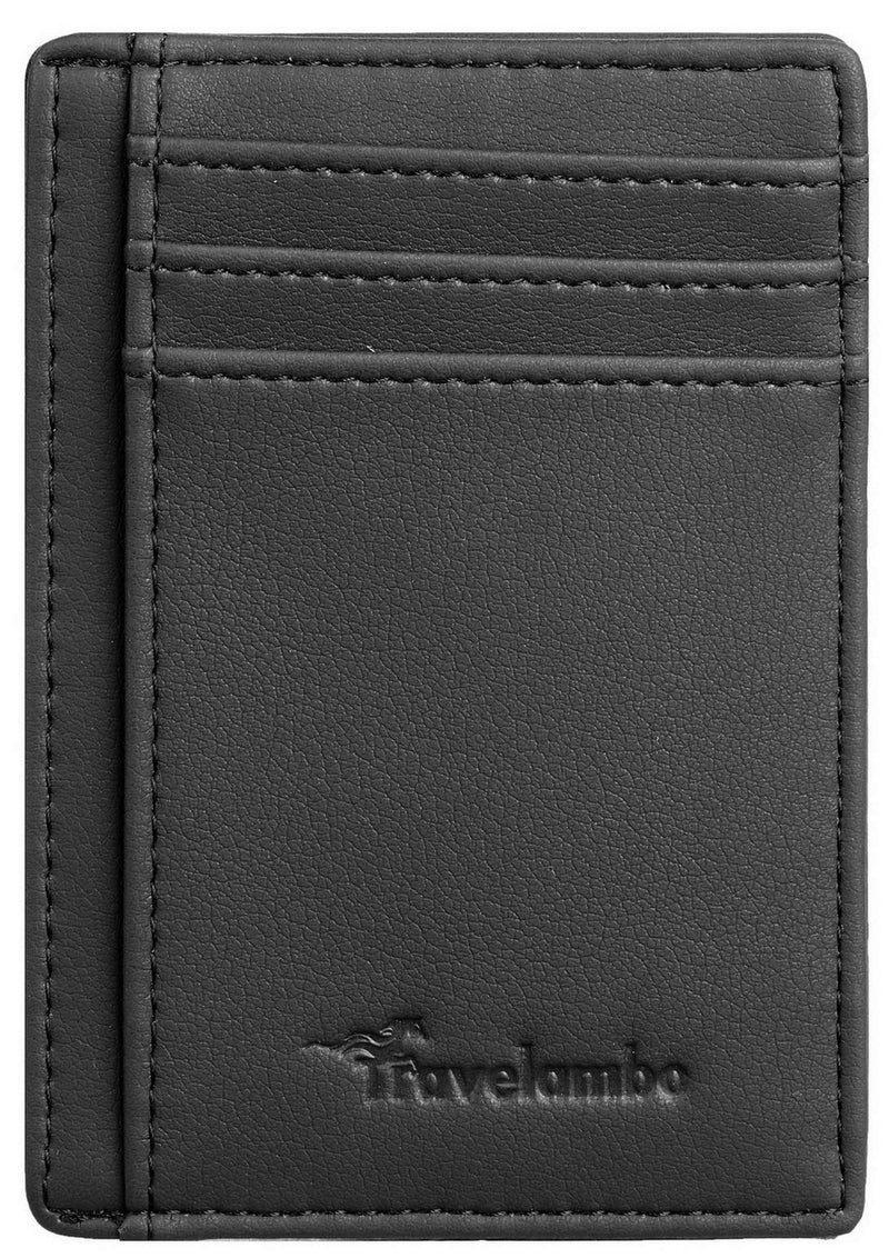 [Australia] - Travelambo Front Pocket Minimalist Leather Slim Wallet RFID Blocking Medium Size Black Delux 