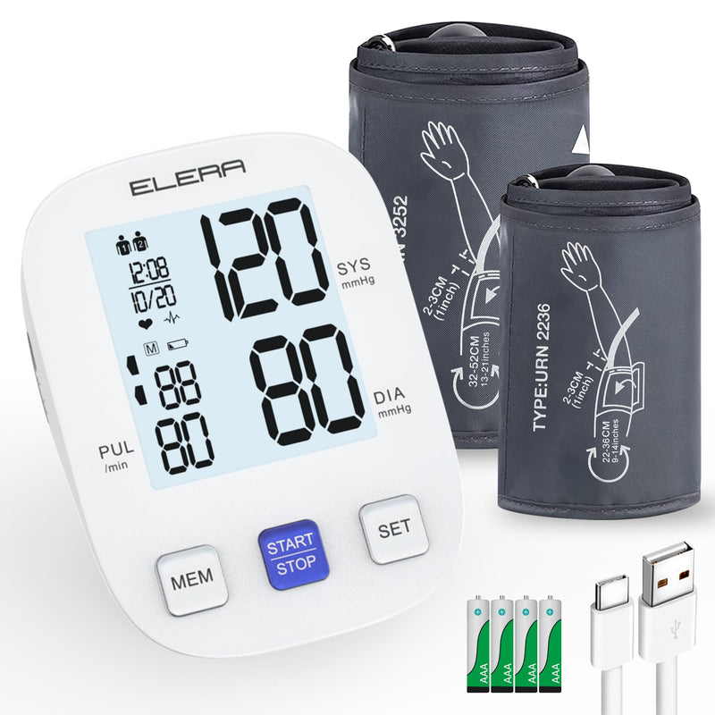 [Australia] - Blood Pressure Monitor with 2 Cuff, Elera Digital Automatic Upper Arm Blood Pressure Machine with 32-52cm Extra Large Cuff and 22-36cm Standard Cuff No voice 