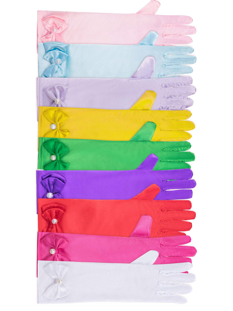 [Australia] - 9 Pairs Girls Satin Gloves Bowknot Gloves Princess Gloves for Kids Party, Wedding, Formal Pageant, Ages 3T to 8 Years, Color 3, Small 