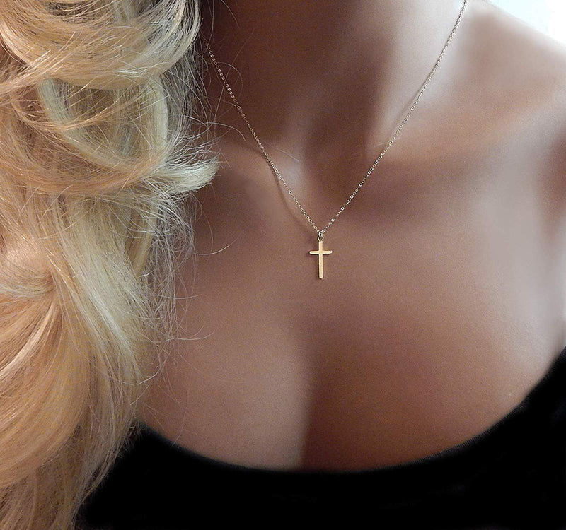 [Australia] - XOYOYZU Tiny Faith Cross Necklace for Women Simple Cross Necklaces Pendant Religious Jewelry Gifts for Women Girl Gold 14inch 