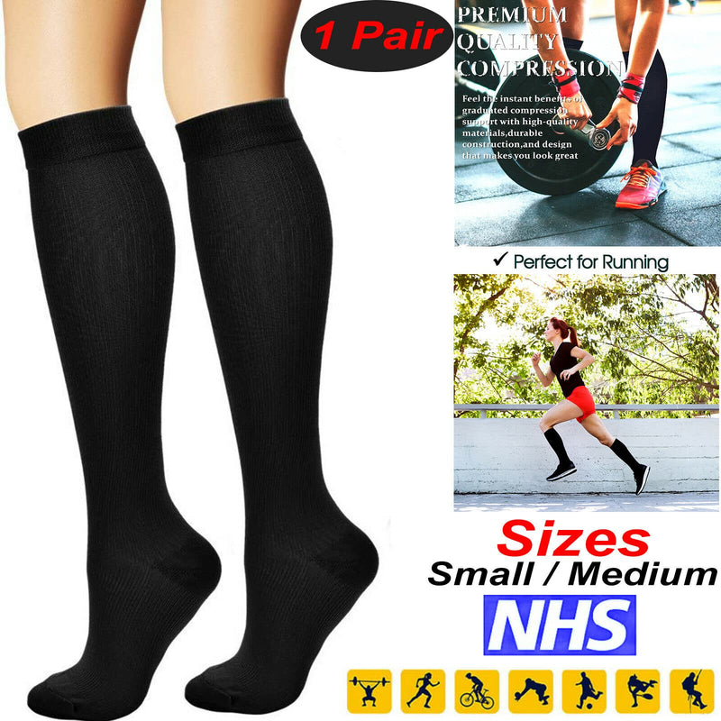 [Australia] - walgreen Xample Black Unisex Miracle Flight Travel Compression Socks Anti Swelling Fatigue DVT Support for Running,Sport, Medical, Athletic, Edema, Varicose Veins, Travel,Nursing, 7 - 12.5 