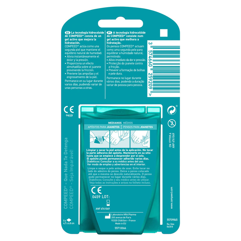 [Australia] - COMPEED Bunions - 5 Hydrocolloid Dressing - Foot Treatment for Natural Bunion Removal, Dressing Size 4.7 x 6.8 cm, 5 Medium - 5 Units 