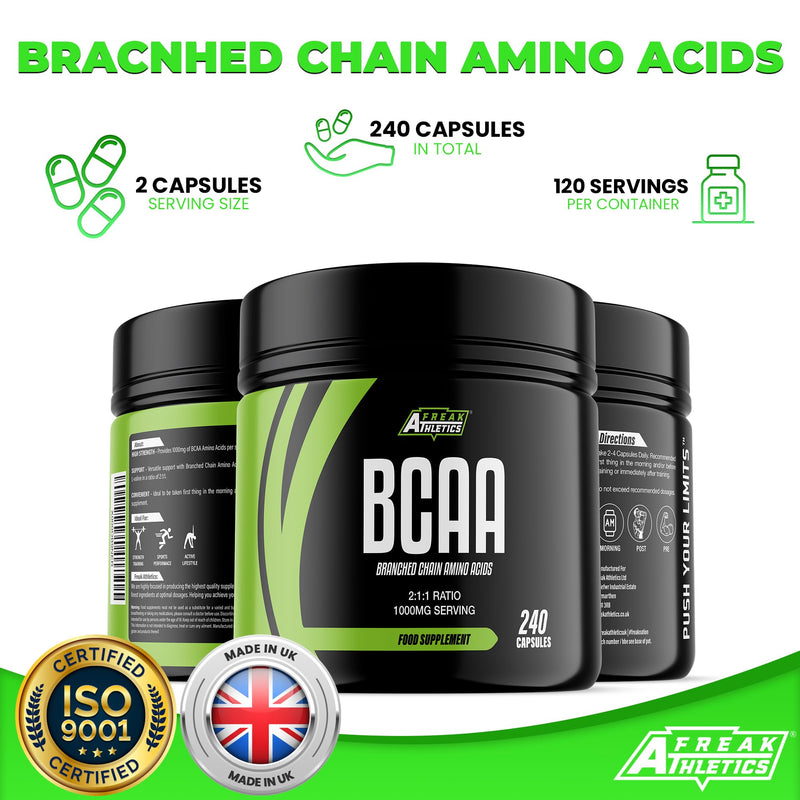 [Australia] - BCAA Amino Acid Support 240 Capsules - 500mg BCAA Tablets 1000mg Per Serving - 2:1:1 Ratio of L Leucine, L Isoleucine & L Valine - Made in The UK - Suitable for Both Men & Women 