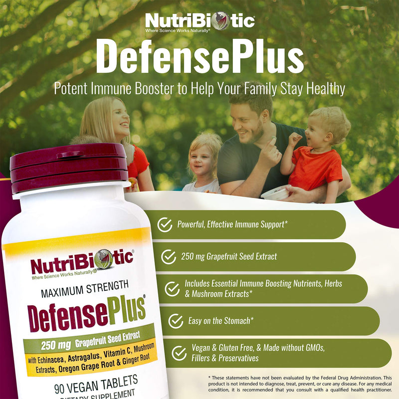 [Australia] - NutriBiotic – DefensePlus, 90 Tablets | 11 in 1 Immune Support with Vitamin C, Zinc, Grapefruit Seed Extract, Echinacea, Astragalus Root & Immune Boosting Extracts & Mushrooms | Vegan & Gluten Free 