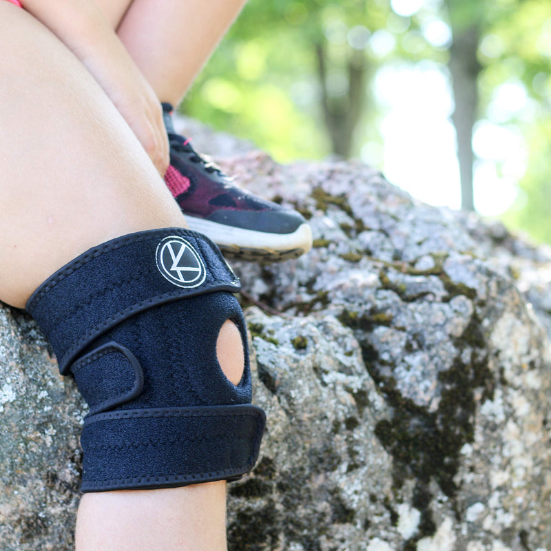 [Australia] - Adjustable Kids Knee Brace Support - Knee Support for Youth, Arthritis, ACL, MCL, LCL, Sports Exercise, Meniscus Tear, Dance. Open Patella Neoprene Stabilizer Wrap for Children, Boys, Girls (Black) One Size Black 