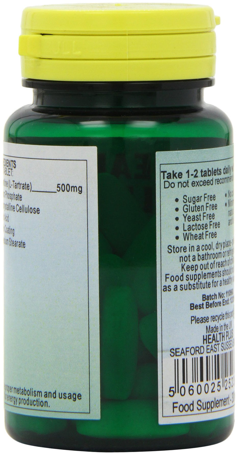 [Australia] - Health Plus L-Carnitine 500mg Energy and Weight Control Supplement - 30 Tablets 