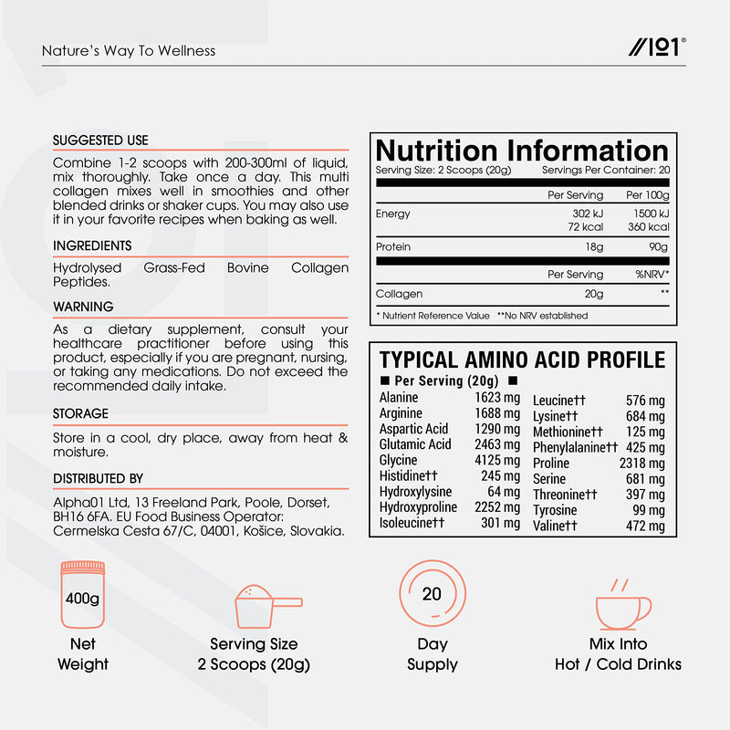 [Australia] - Grass Fed Collagen Protein Powder - Type I & III Pasture Raised Bovine Hydrolysed Collagen Peptides - Halal, Kosher, Unflavoured, 400g 400 g (Pack of 1) 