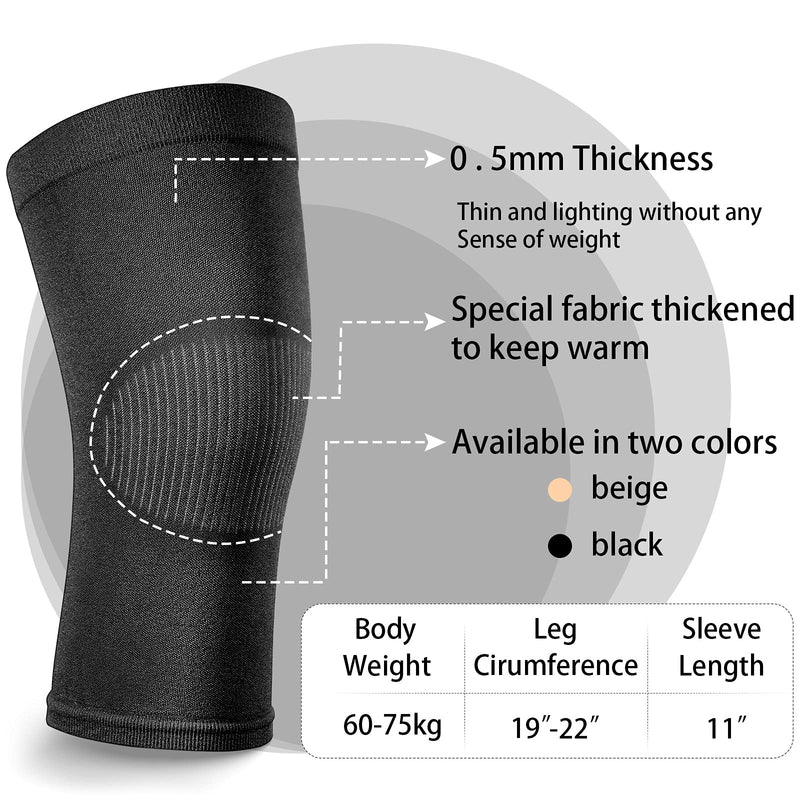 [Australia] - 2 Pair Knee Brace Compression Sleeves Knee Support Brace for Meniscus Tear, Lightweight Knee Sleeve for Arthritis Pain Relief, Knee Support for Men and Women for Running, Weight Lifting (Black, Beige) Black, Beige 