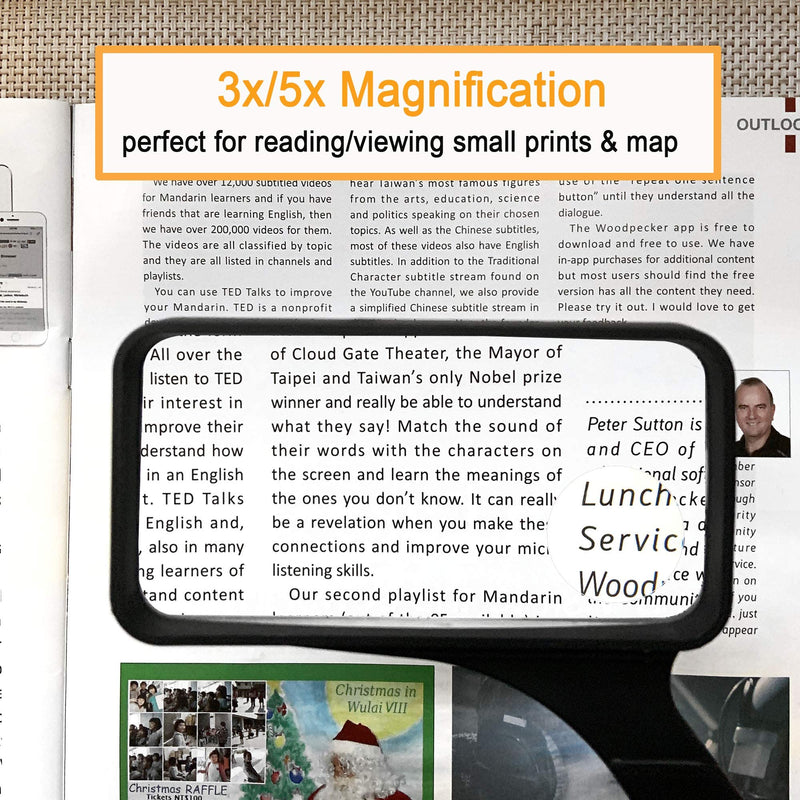 [Australia] - Rectangular Large Magnifying Glass Higher Magnification Macular Degeneration Magnifier Glass Lens Reading Small Print Bonus Cleaning Cloth Card Magnifier MagDepo 