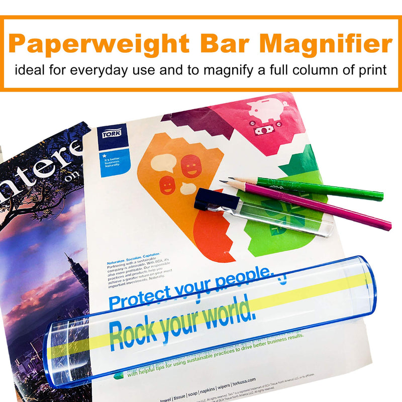 [Australia] - MagDepo Domed Bar Magnifier 3X 8 inch Optical Tool Bar Magnifying Glass with 1 Bonus 2X Bar Magnifier with Clip for Reading Small Prints, Books, and Maps 
