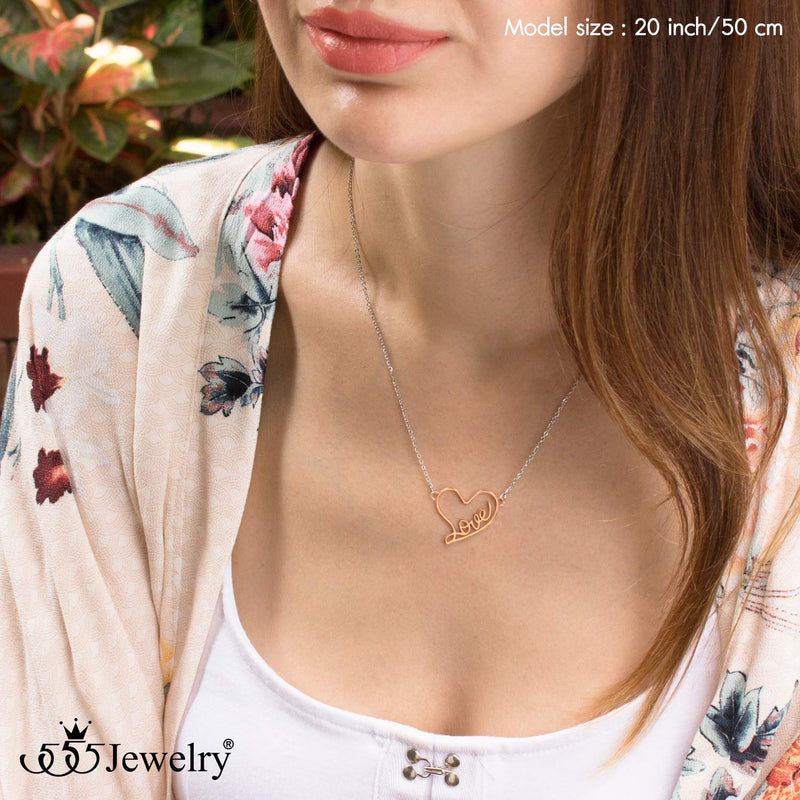 [Australia] - 555Jewelry Stainless Steel Love Script Heart Necklace Pendant for Women & Girls Rose Gold 