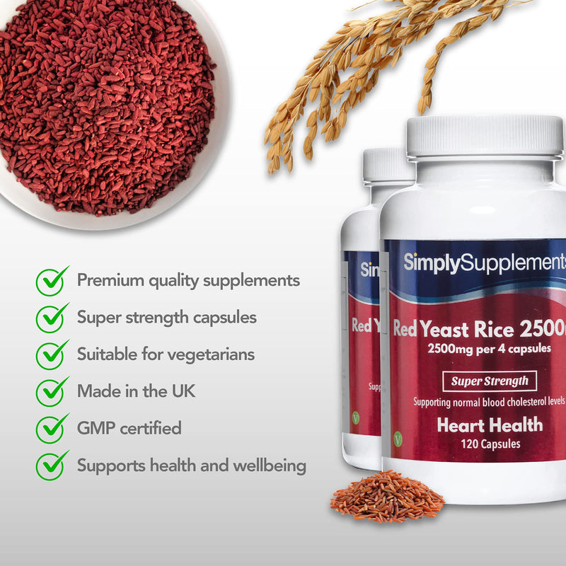 [Australia] - Red Yeast Rice 2500mg Super Strength | Supports Healthy Cholesterol Levels | Vegan & Vegetarian Friendly | 240 Capsules in Total = 60 Day Supply | Manufactured in The UK 