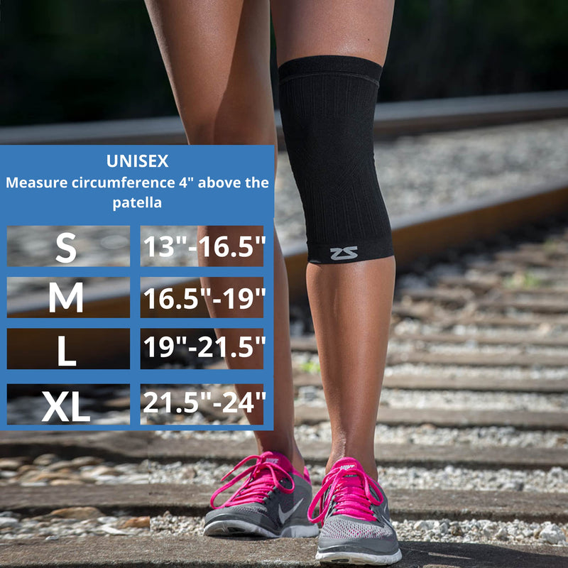[Australia] - Zensah Compression Knee Sleeve - Relieve Knee Pain, Treat Runners Knee, Patella Large Midnight Black 