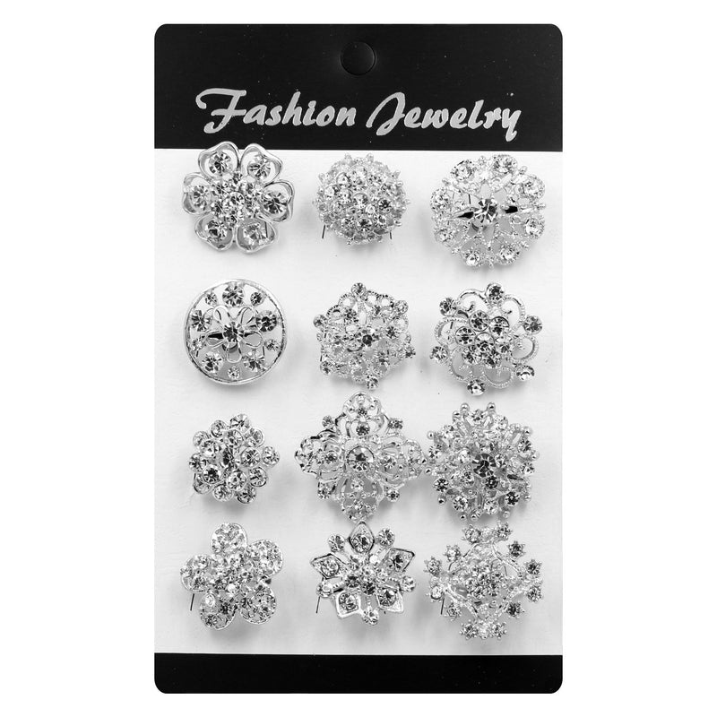 [Australia] - MEEJOA Lot 24pc Clear Rhinestone Crystal Flower Brooches Pins Set DIY Wedding Bouquet Broaches Kit 