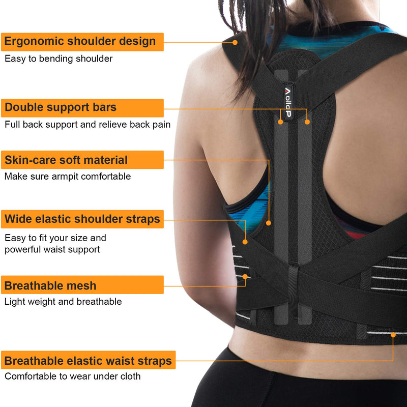 [Australia] - Aollop Posture Corrector Men Back Brace Back Support with Breathable Adjustable Elastic Bands Support Bars Posture Improve Back Pain Association Lower Lumbar Relief Waist 27'- 51' Black 
