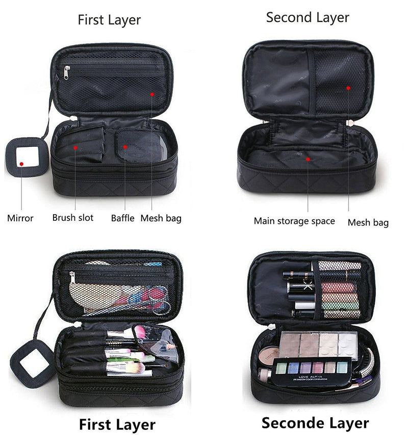 [Australia] - ONEGenug Cosmetics Bag, Double Layer Makeup Bag with Mirror Beauty Makeup Brush Bags Travel Kit Organizer,Cosmetic Bag Professional Multifunctional Organiser For Women,Size S Black Black Size S 