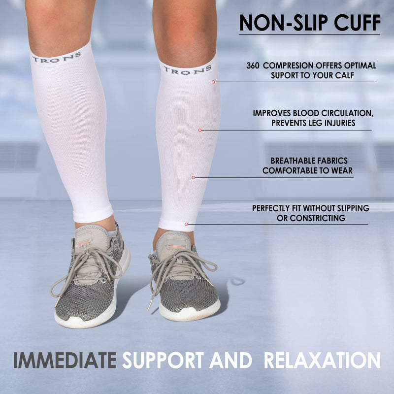 [Australia] - Trons Calf Compression Sleeves - Compression Socks for Fitness, Sports, Running, Shin Splint, Varicose Vein, Weak Joints, and Calf Pain Relief (Small, White) Small 