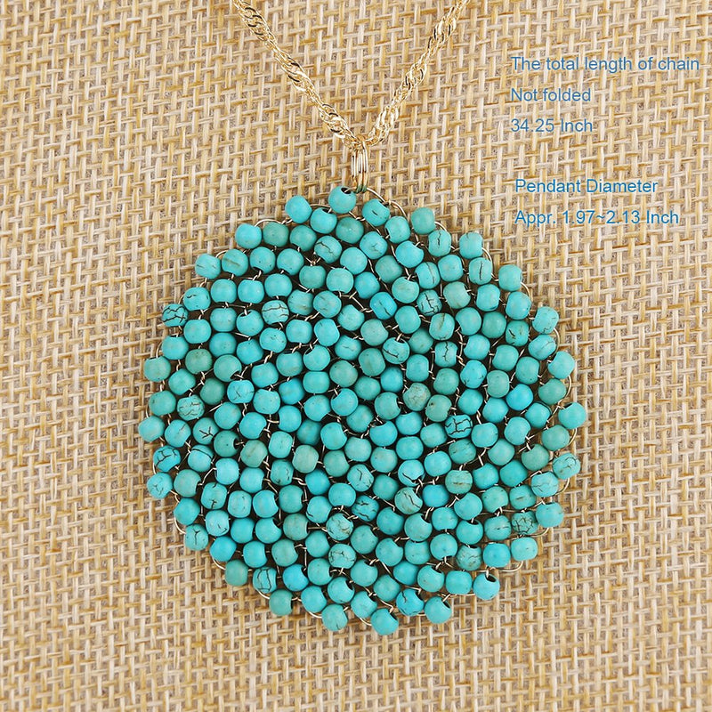 [Australia] - Niumike Hand-Made Crystal Pendant Circle Disc Necklace for Women,Charming Long Necklaces Created-Turquoise 