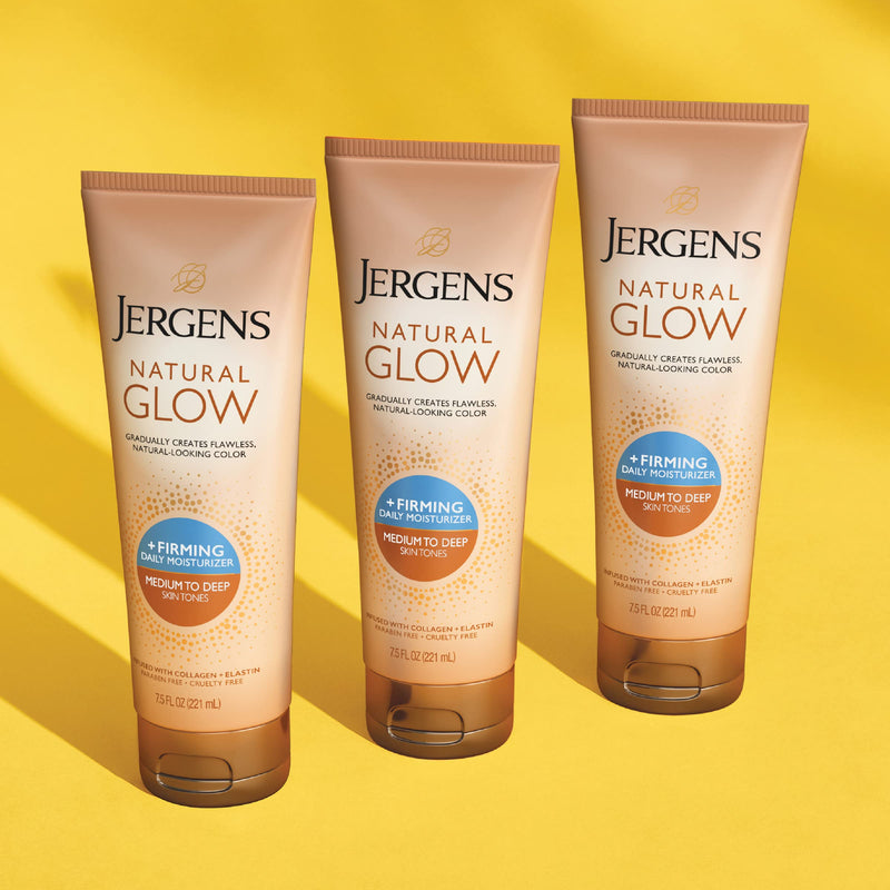 [Australia] - Jergens Natural Glow +FIRMING Body Lotion, Medium to Deep Skin Tone, 7.5 Fl Oz Sunless Tanning Daily Moisturizer, featuring Collagen and Elastin, Helps to Visibly Reduce Cellulite +Firming Daily Moisturizer, Medium to Deep, 7.5 Ounce 