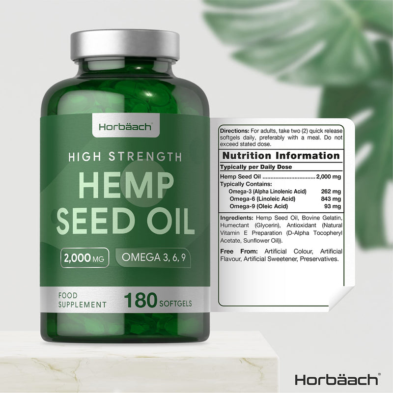 [Australia] - Hemp Seed Oil Capsules 2000mg | 180 Softgels | High Strength Supplement | by Horbaach 