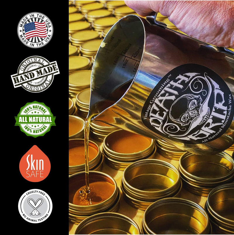 [Australia] - Extra Strong Mustache Wax Death Grip 1 oz Tin and Strong Hold Sudden Death 1 oz Tin Mens Combo Kit - Grooming For Men Handlebar Moustache & Beard Wax Tin… Death Grip Extra Strong Hold and Sudden Death Strong Hold Mustache Wax Set 