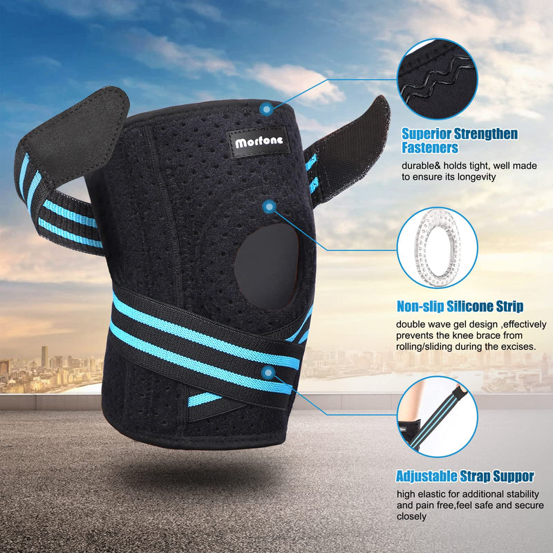 [Australia] - Morfone Upgrade Knee Brace with Silky Sleeve Knee Compression Wraps with Side Stabilizers Non Slip Adjustable Knee Support Braces for Meniscus Tear ACL MCL Knee Pain Relief Running Weightlifting - Men and Women Large 