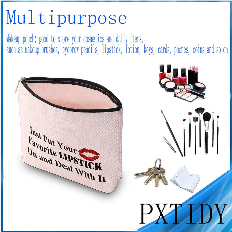[Australia] - PXTIDY Lipstick Makeup Bag Sister Girly Gift Badass Bitch Gift Just Put Your Favorite Lipstick On and Deal With It Cosmetic Bag beige 