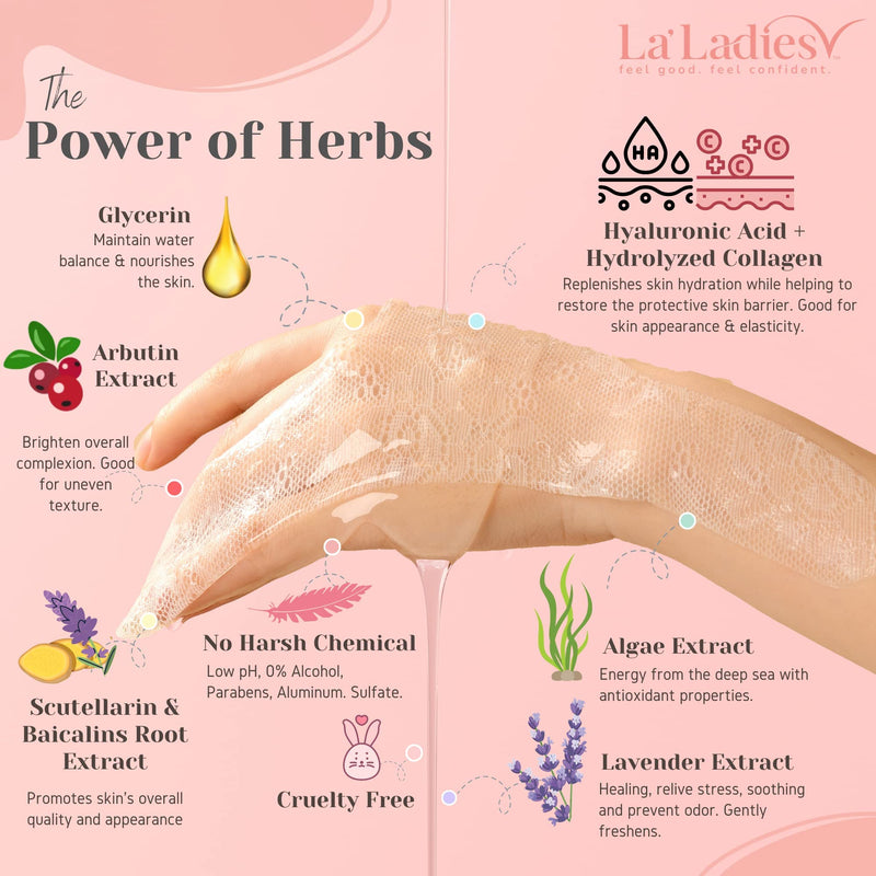 [Australia] - La'Ladies V Vulva Skin Mask (5 Day Treatment) - Vaginal Itch, Odor, Dryness, Discomfort Perfect Self Love, Vagina Care - HA, Collagen & Natural Herbs - Fast & Easy Use, No Mess, Clear, 5.92 Ounce 