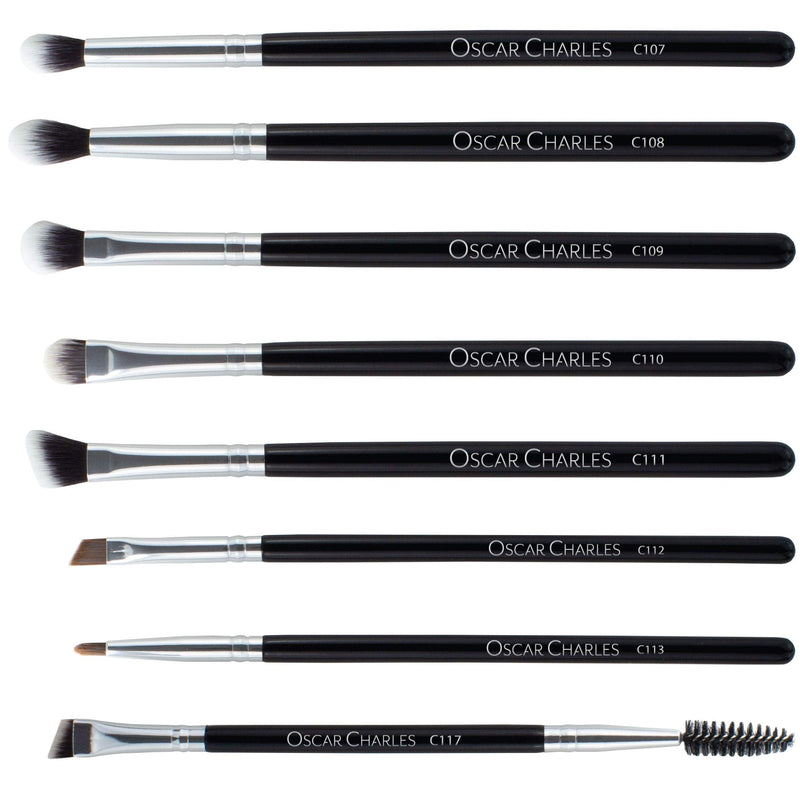 [Australia] - Oscar Charles 8-Piece Professional Eye Makeup Brush Set with Soft Blending Brushes, Eyeshadow Brushes, and Eyebrow Brushes - Silver 