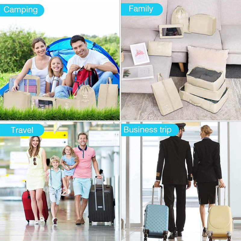 [Australia] - Packing Cubes for Suitcases 8 PCS Travel Luggage Packing Cubes for Travel Backpack Waterproof Travel Essentials Bag Clothes Shoes Cosmetics Storage Bags (Beige) Beige 