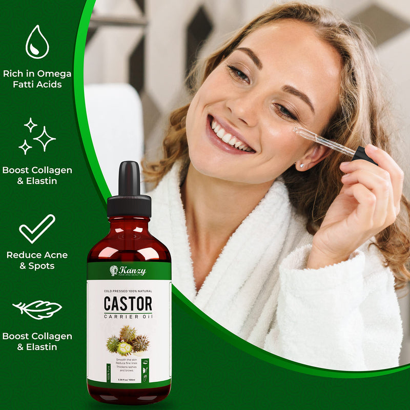 [Australia] - Kanzy Organic Castor Oil for Eyelashes and Eyebrows 50ml Cold Pressed Castor Oil for Hair Growth 100% Natural and Pure Castor Oil with Brushes For Hair, Beard, Nails and Skin 50 ml 
