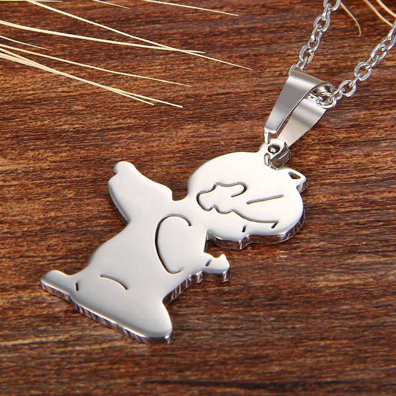 [Australia] - Cupimatch Girls Stainless Steel Necklace Cute Prayer Guardian Angel Pendant with 18" Chain 