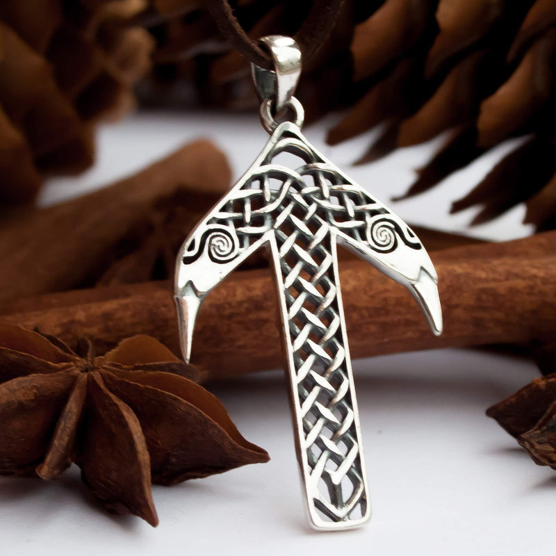 [Australia] - Viking Rune Tiwaz Teiwaz Tyr Necklace - 925 Sterling Silver - Pendant with Celtic Knot and Raven Heads - Norse Mythology Amulet Talisman- Nordic Scandinavian Runic Jewelry for Men Women - Handmade 