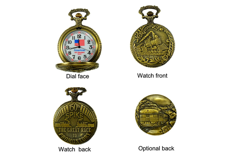 [Australia] - North American Railroad Approved, Railway Historical Train Steampunk Pocket Watch Promontory Point Utah 150th Spike Aniversary USA" Japanese Movement" Steam Engine #" 2" 