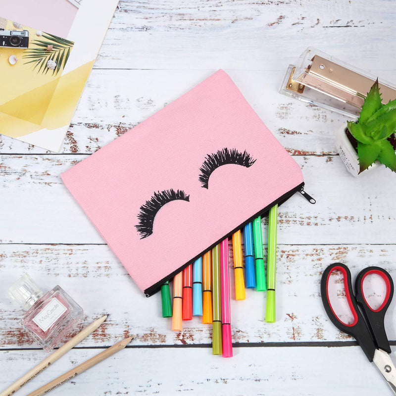 [Australia] - 18 Pieces Eyelash Cosmetic Bags Canvas Lash Makeup Bag Travel Make up Pouches Toiletry Bag with Zipper for Women and girls (M, Pink) M 