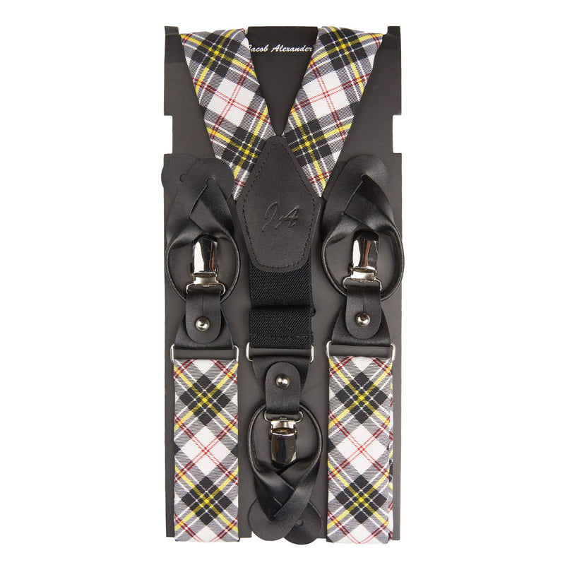 [Australia] - Jacob Alexander Men's Royal Tartans Plaid Y-Back Suspenders Black White 