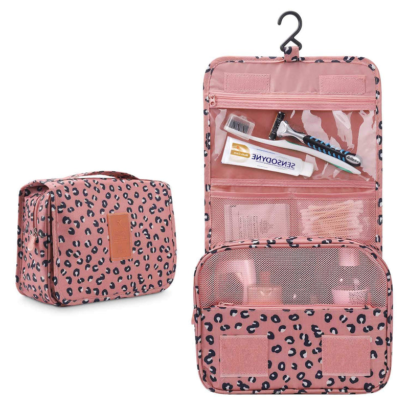 [Australia] - L&FY Multifunction Portable Travel Toiletry Bag Cosmetic Makeup Pouch Toiletry Case Wash Organizer … Pink Leopard Print 