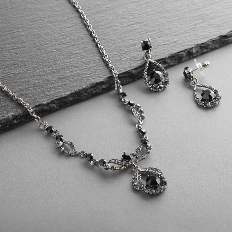 [Australia] - Mariell Jet Hematite Black Vintage Crystal Necklace & Earrings Jewelry Set for Prom, Bridal, Bridesmaids 
