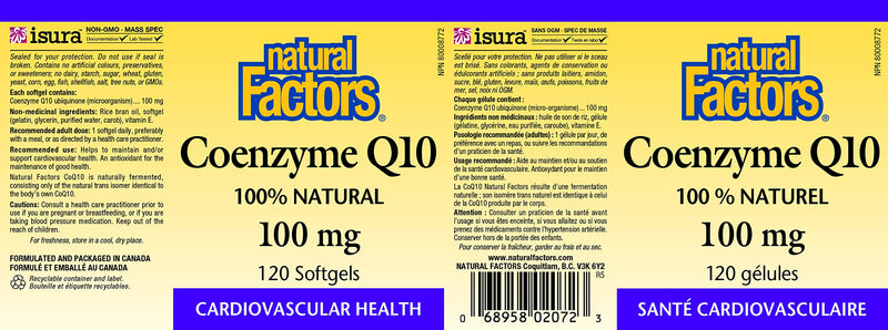 [Australia] - Natural Factors, Coenzyme Q10 100mg, CoQ10 Supplement for Energy, Heart and Antioxidant Support, 120 Softgels 120 Count (Pack of 1) 